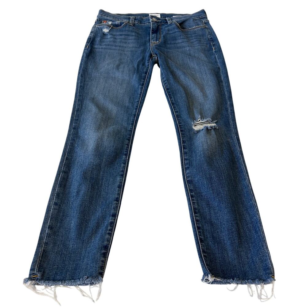Hudson Women's Natalie Boyfriend Jeans Sz 28 Blue Distressed Raw Hem Relaxed